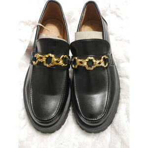 New! Women's Sam & Libby Black Loafers with Gold Chain Detail, Size 8.5